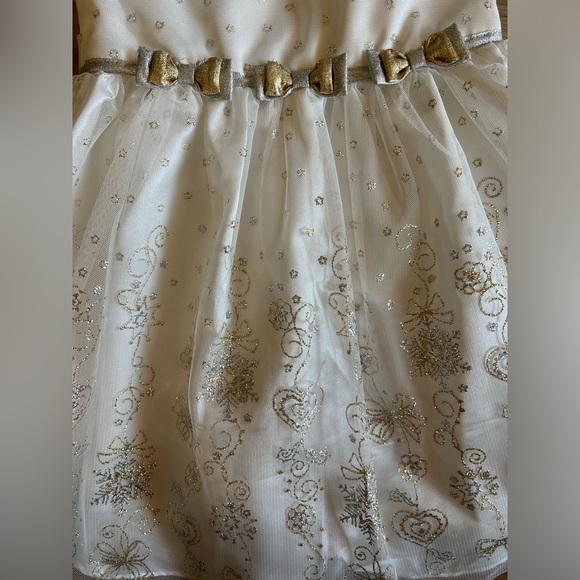 JONA MICHELLE White Silver Gold Glitter Tulle Fur Collar Holiday Party Dress 5yo - Picture 5 of 10